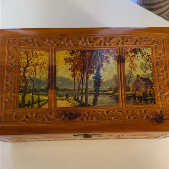 Vintage Cedar Wood Trinket Box, Lake Decoupage (MCM) - Picture 11 of 11